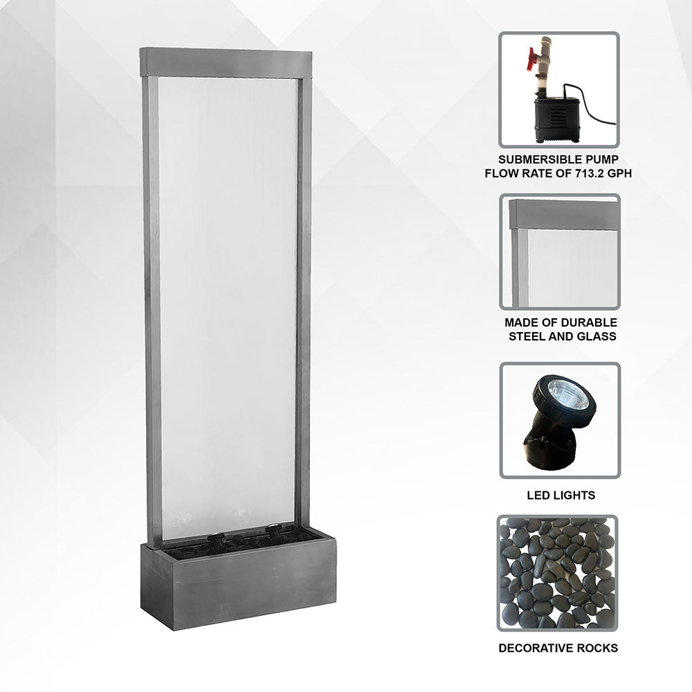 Stainless steel and glass fountain